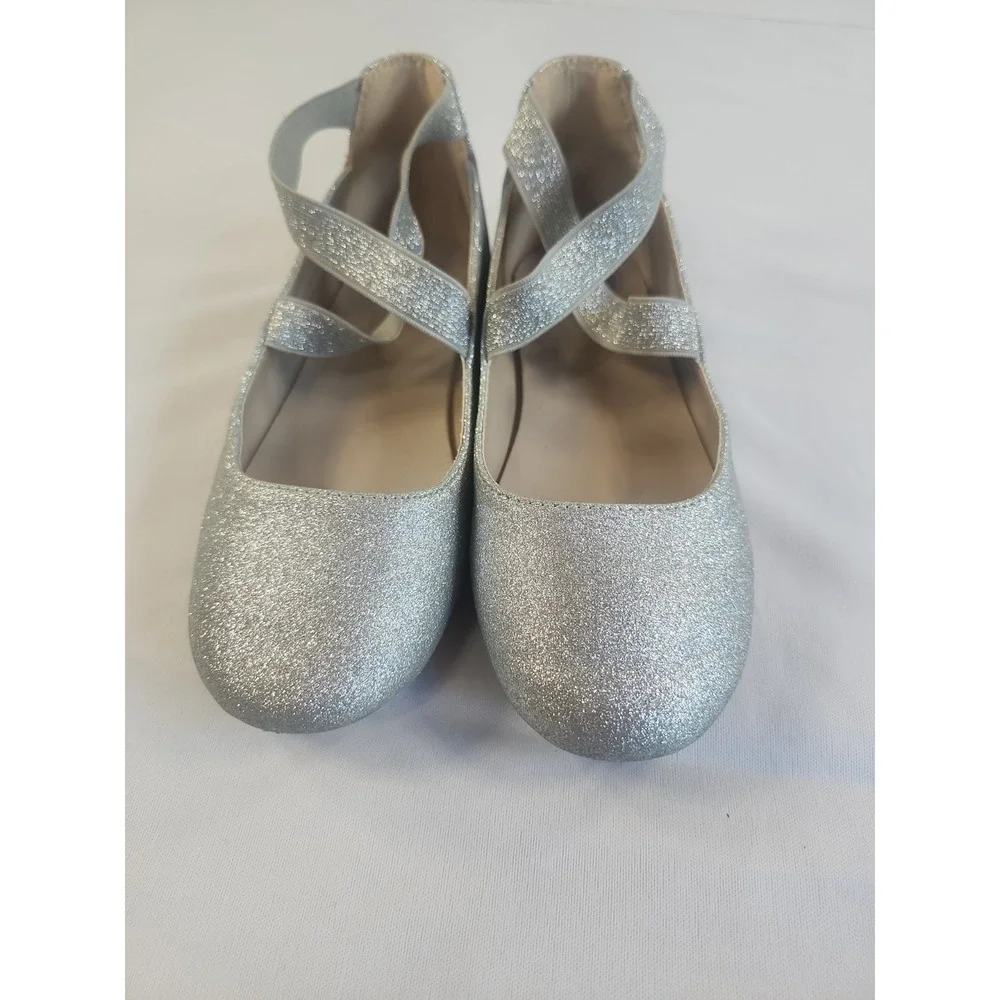 Gymboree Girls Silver Glitter Flats With Criss-Cross elastic Straps Size 1